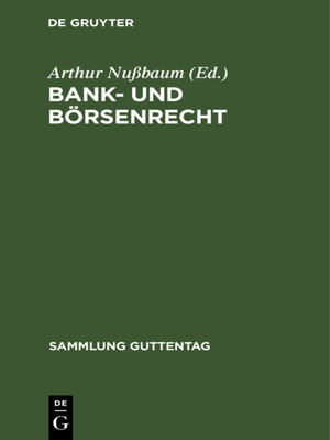 cover image of Bank- und Börsenrecht